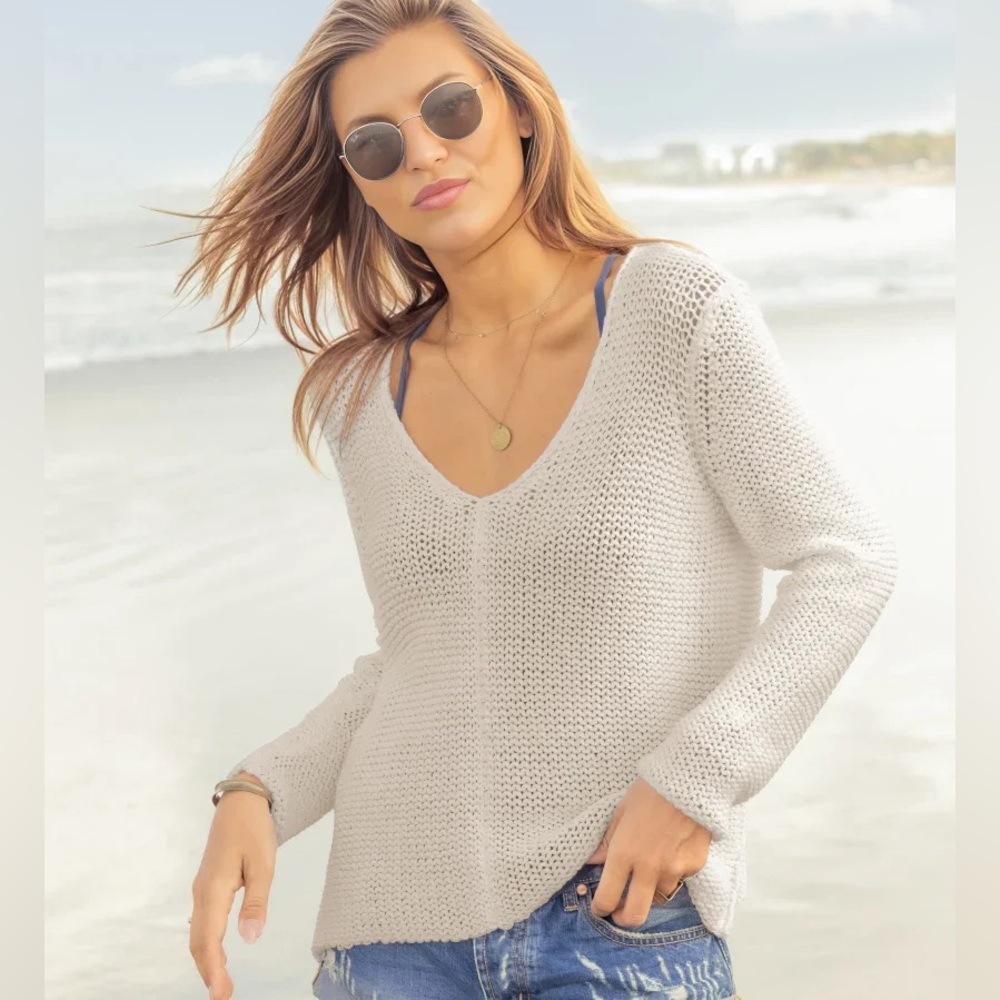 Wooden Ships Khaki Maui Chunky V Sweater